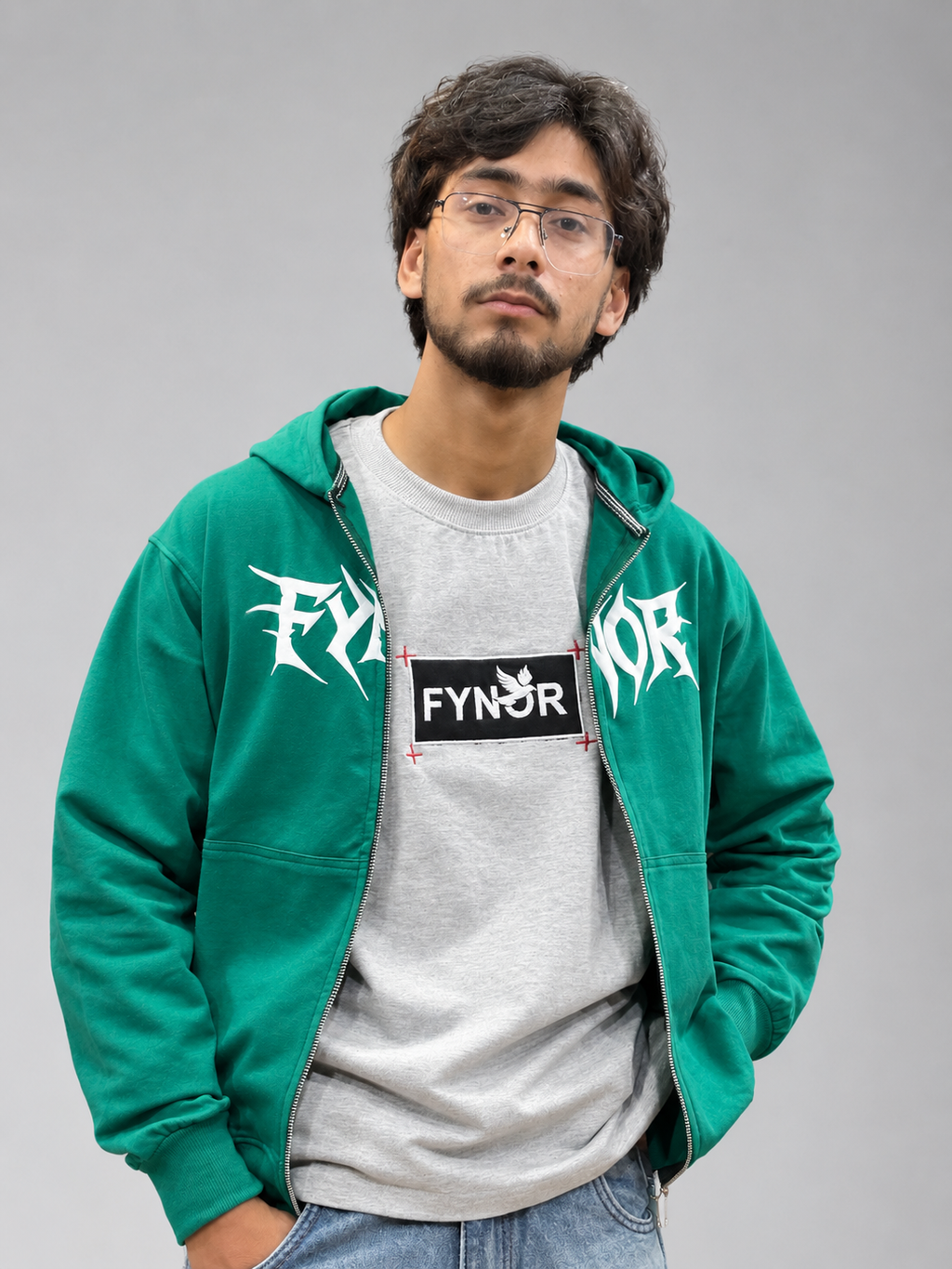 Deep emerald green Double-Zip Boxy Hoodie