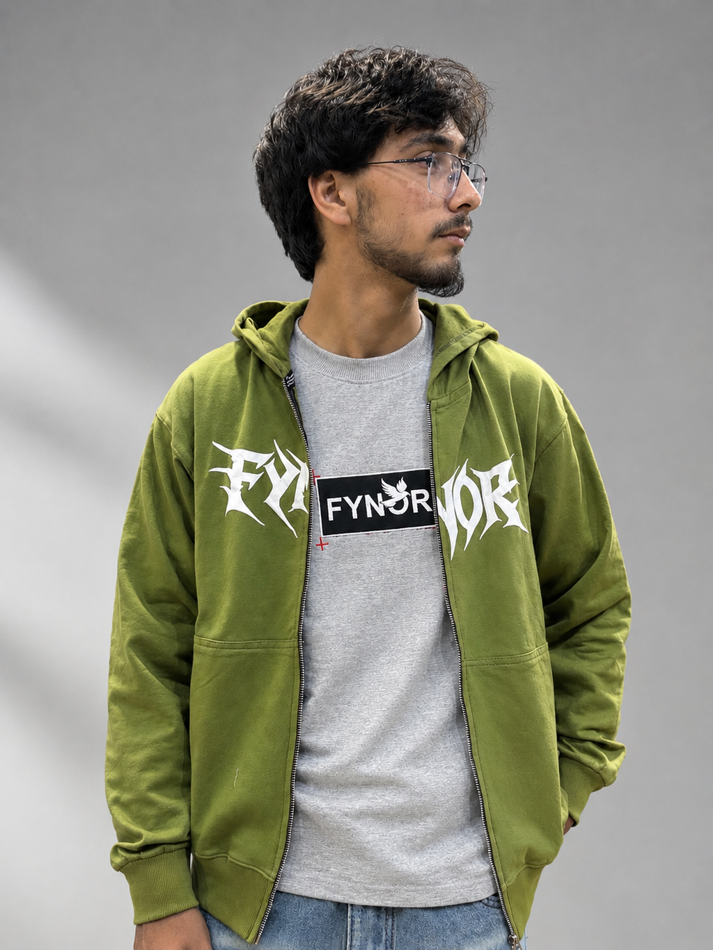 Olive Green Double-Zip Boxy Hoodie