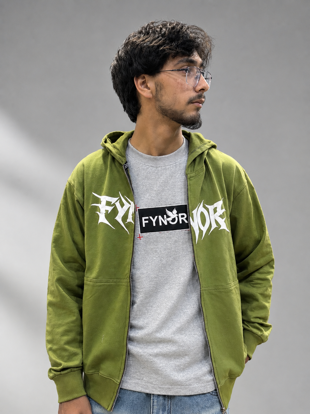 Olive Green Double-Zip Boxy Hoodie