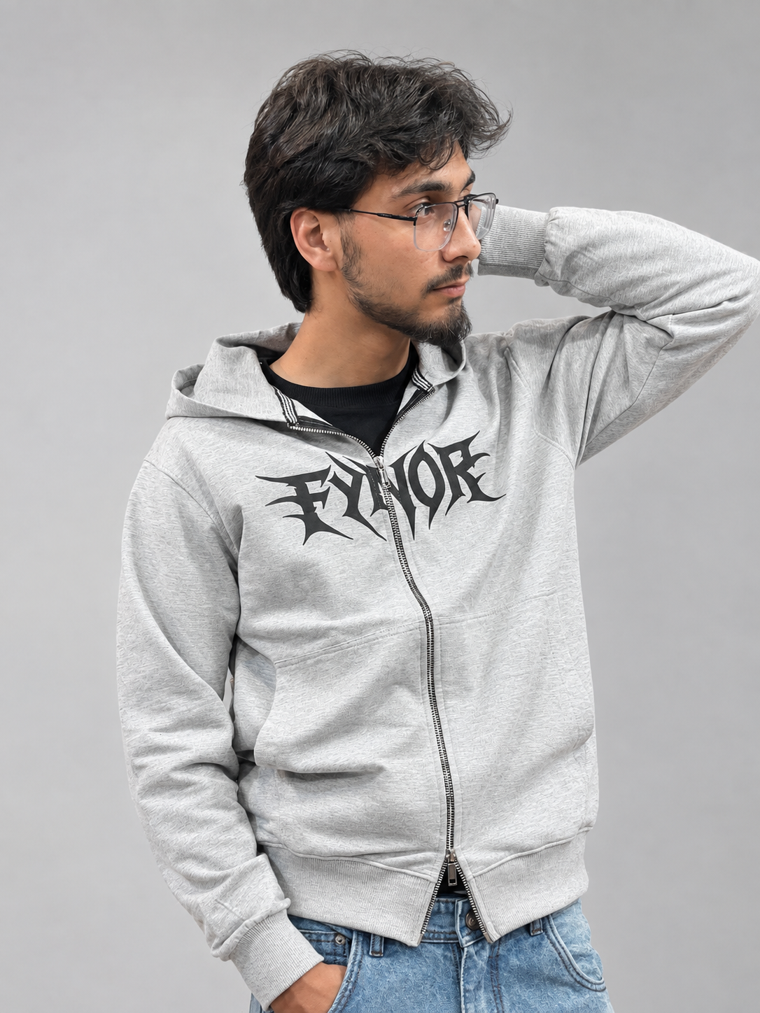 Melange Double-Zip Boxy Hoodie