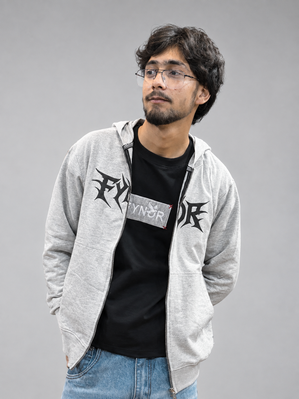 Melange Double-Zip Boxy Hoodie