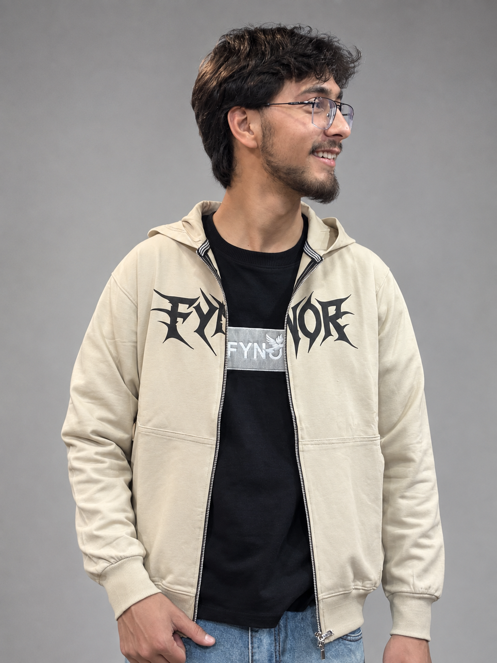 Camel Double-Zip Boxy Hoodie