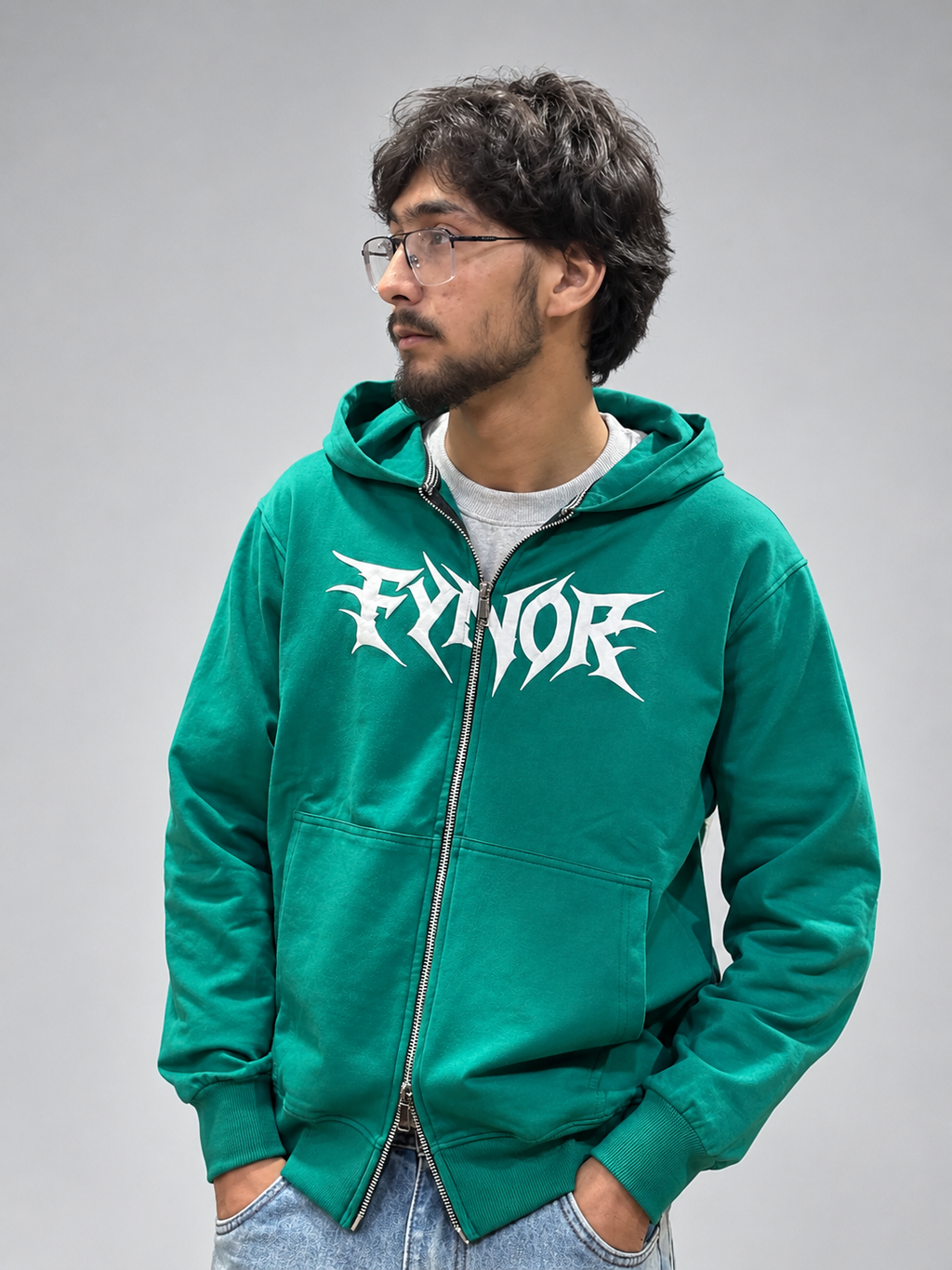 Deep emerald green Double-Zip Boxy Hoodie