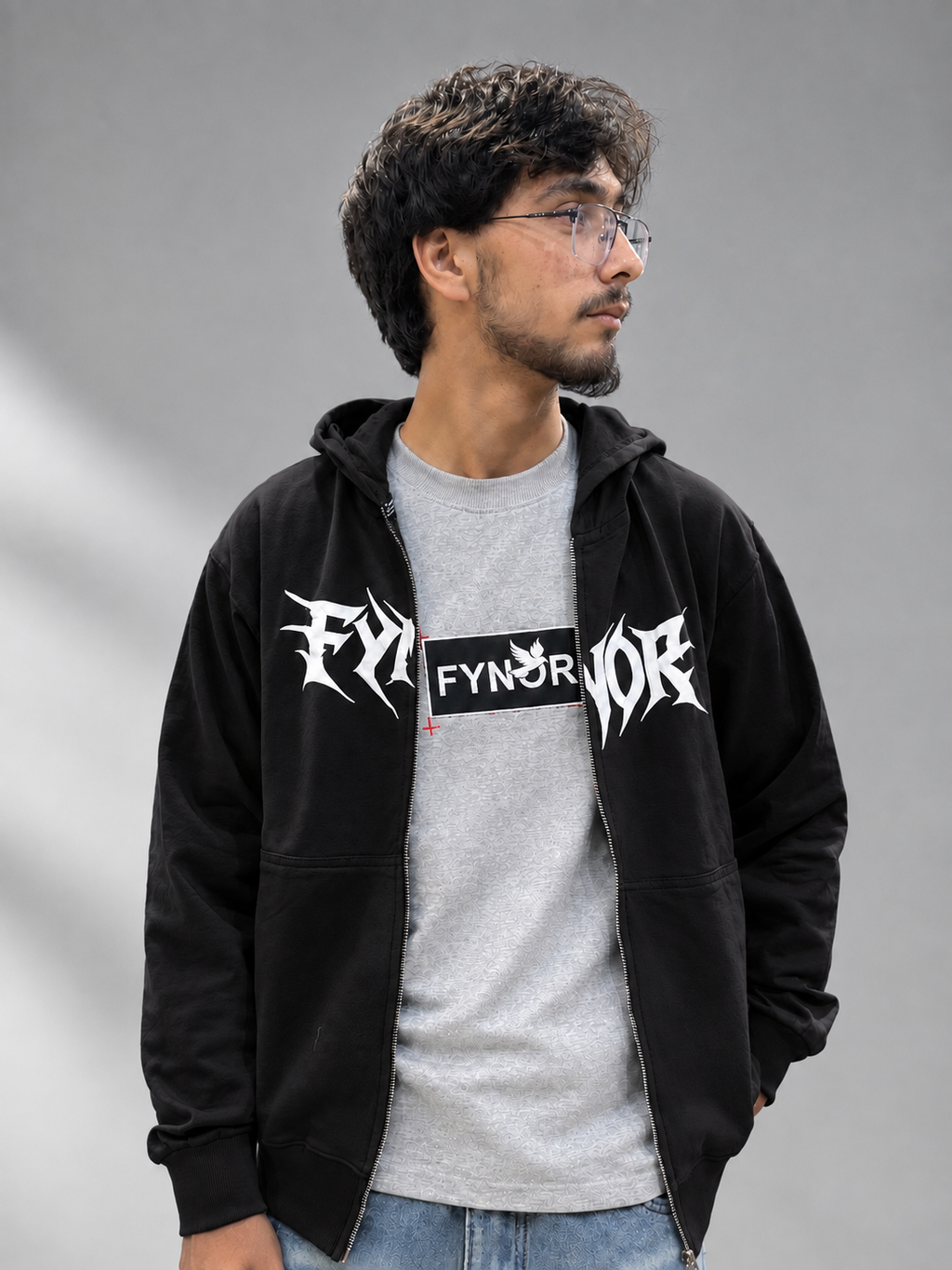 Black Double Zip Boxy Hoodie
