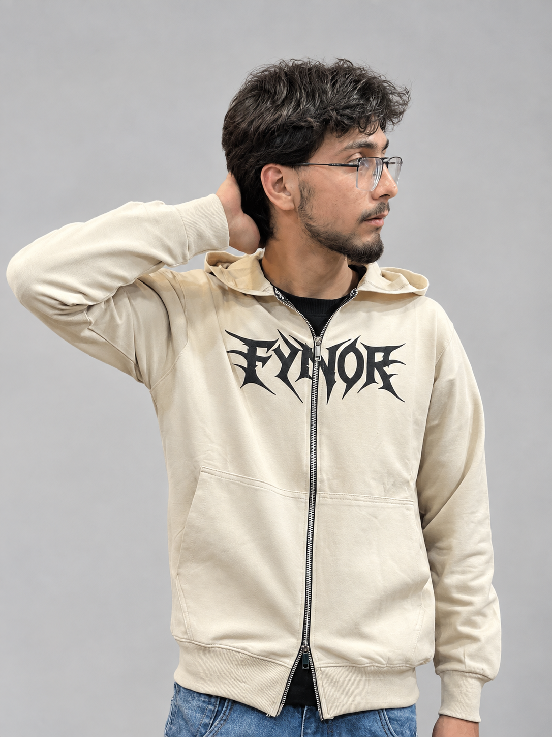 Camel Double-Zip Boxy Hoodie